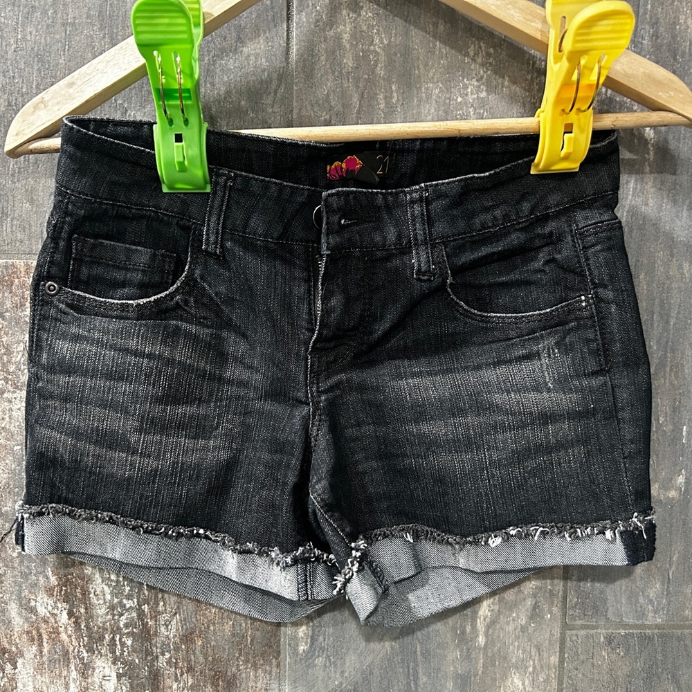 Forever 21 Dark Blue Frayed Cuffed Denim Shorts